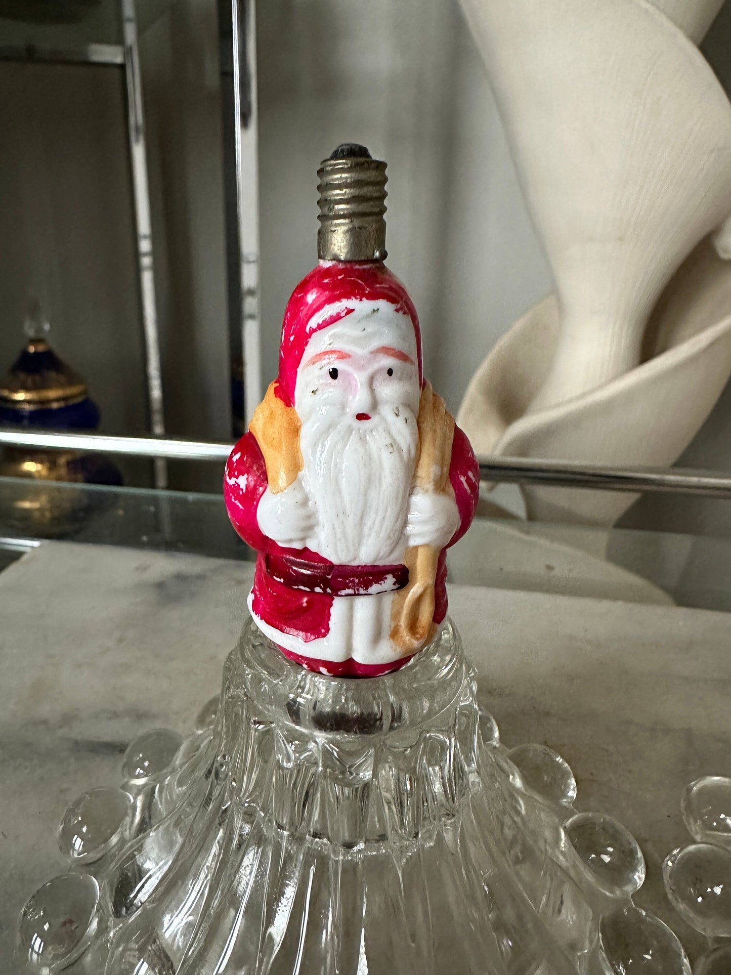 Antique 1930s Santa Milk Glass Christmas Light Bulbs, Set of 2 bulbs