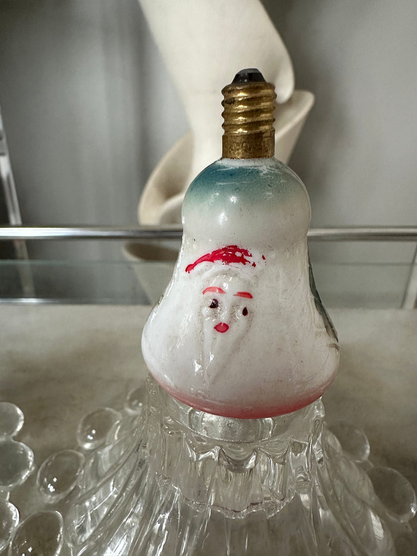 Antique 1930s Santa Milk Glass Christmas Light Bulbs, Set of 2 bulbs