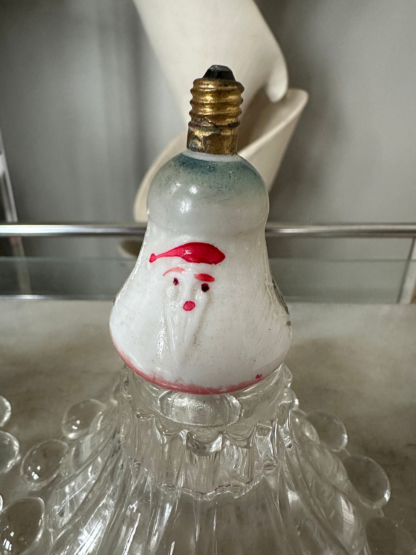 Antique 1930s Santa Milk Glass Christmas Light Bulbs, Set of 2 bulbs