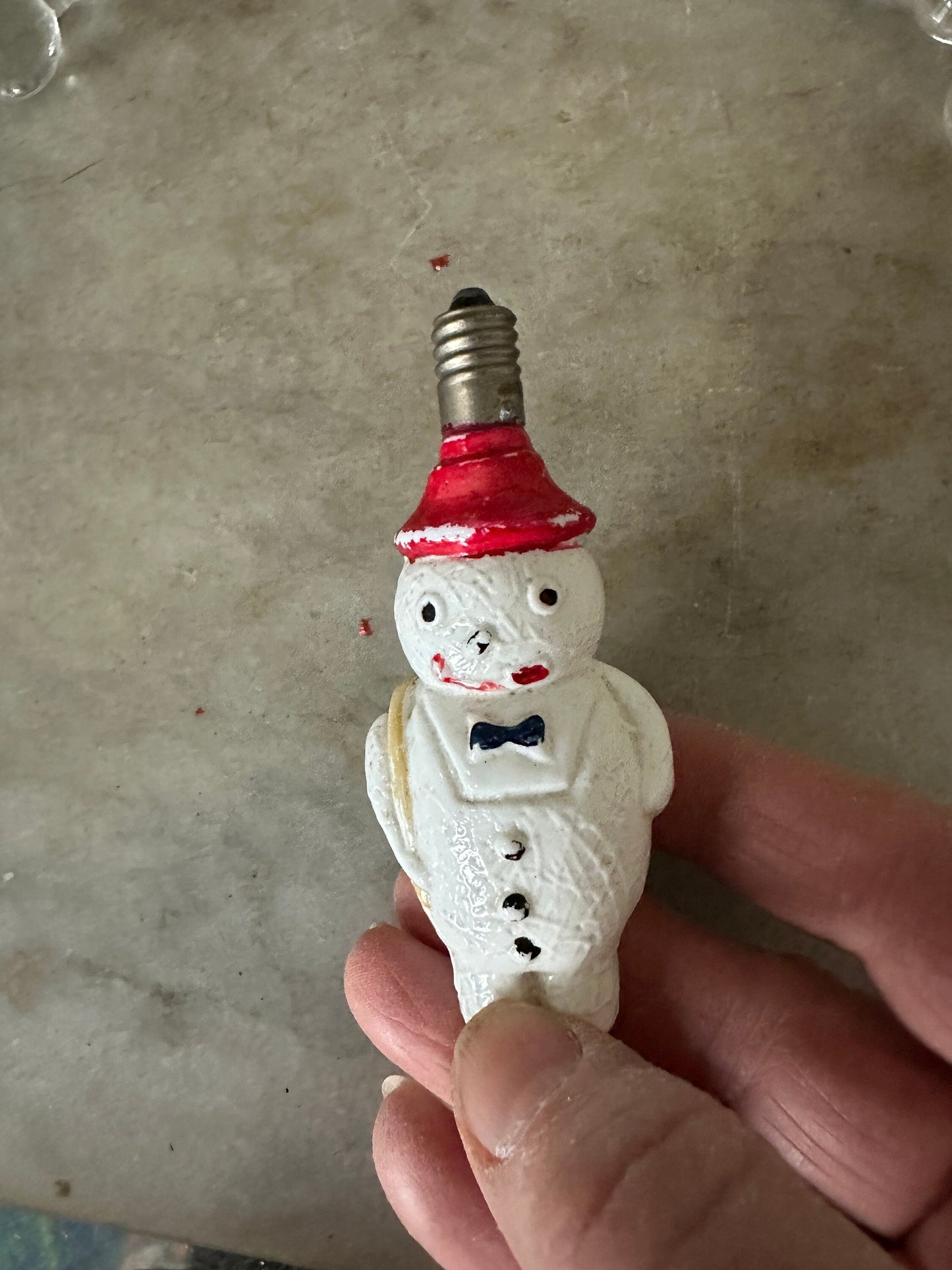 1930s Milk Glass Christmas Light Bulbs: Snowman & Striped Ornament, Set of 2 bulbs