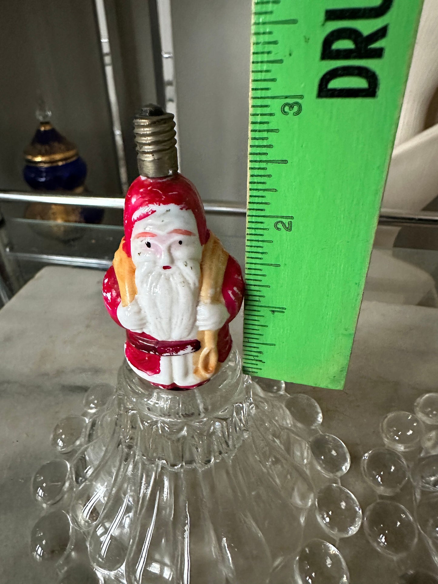 Antique 1930s Santa Milk Glass Christmas Light Bulbs, Set of 2 bulbs