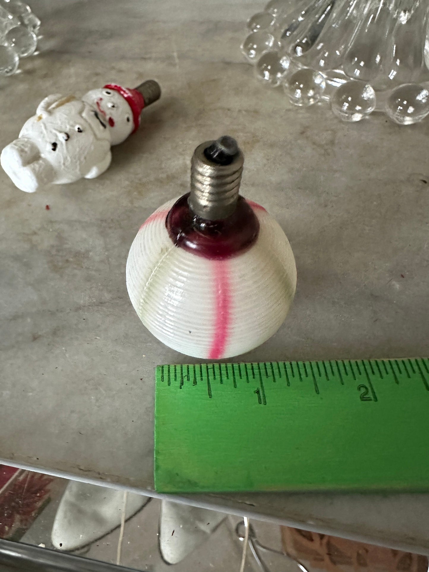 1930s Milk Glass Christmas Light Bulbs: Snowman & Striped Ornament, Set of 2 bulbs