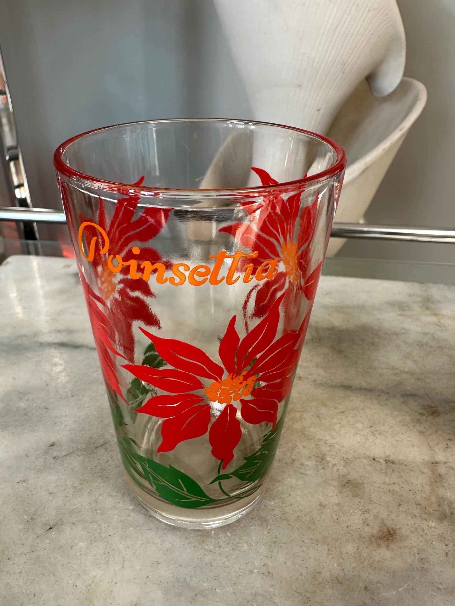 Vintage Boscul Floral Peanut Butter Glasses: Poinsettia & Easter Lily, Set of 2