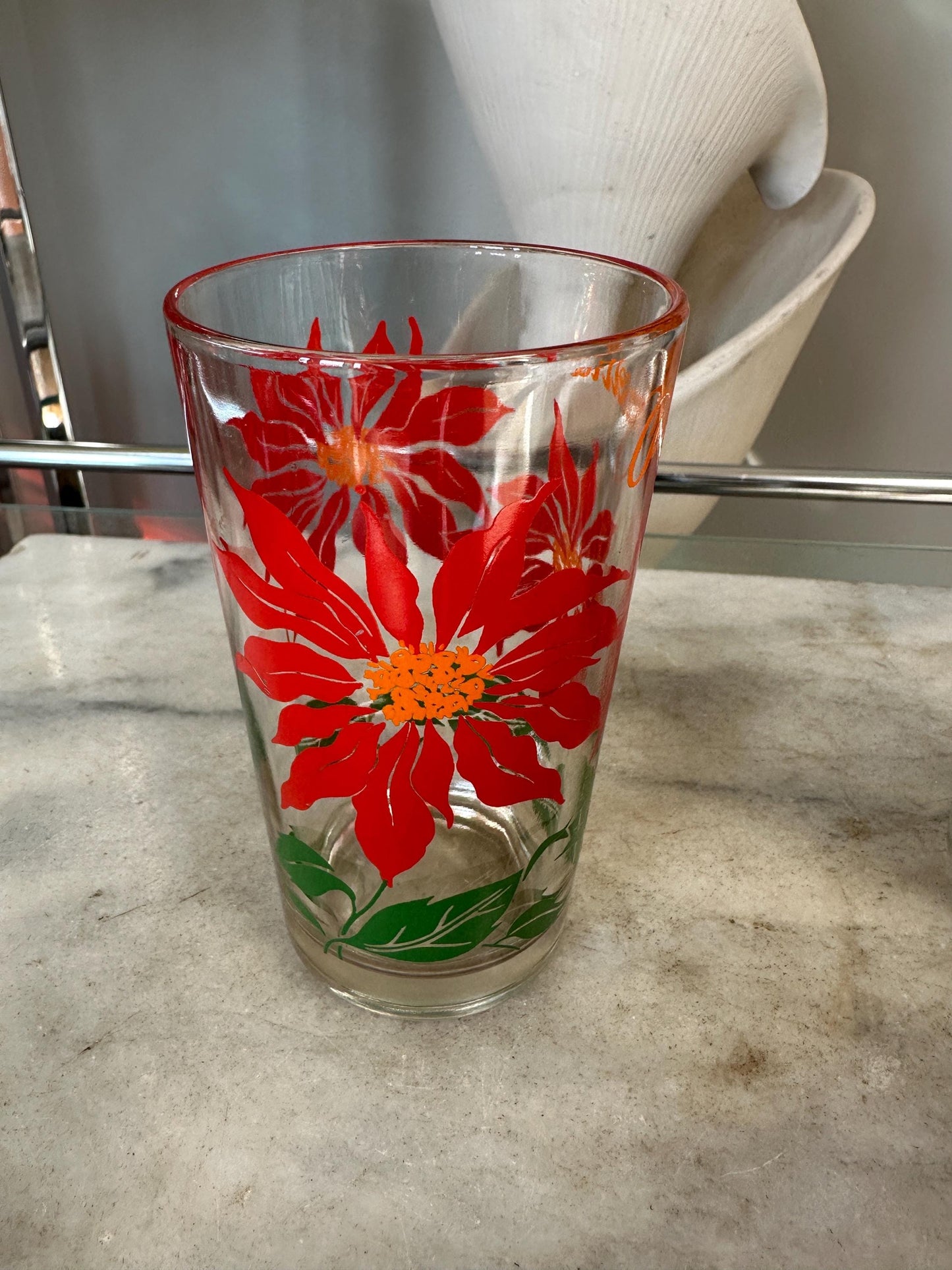 Vintage Boscul Floral Peanut Butter Glasses: Poinsettia & Easter Lily, Set of 2