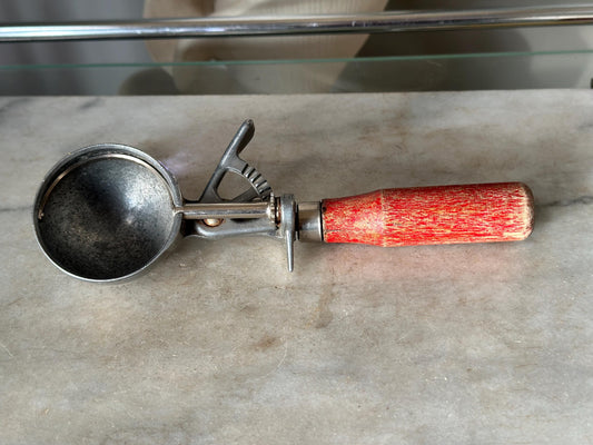 Vintage Ice Cream Scoop: Red Wood Handle, Farmhouse Kitchen Decor