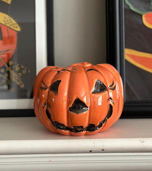 Vintage HAEGER USA Ceramic Jack-O'-Lantern Pumpkin Planter #311 – Mid-Century Halloween Decor – Retro Orange Pottery