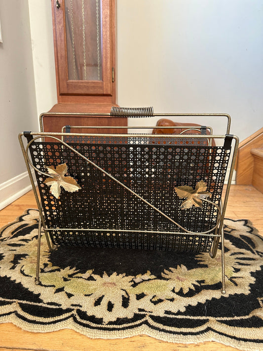 1960s Black and Gold Wire / Wrought Iron Mid Century Magazine Rack