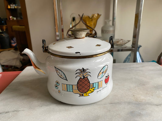 1950s Enamelware Tea Pot Georges Briard Ambrosia Pineapple teapot Retro Mid Century Modern