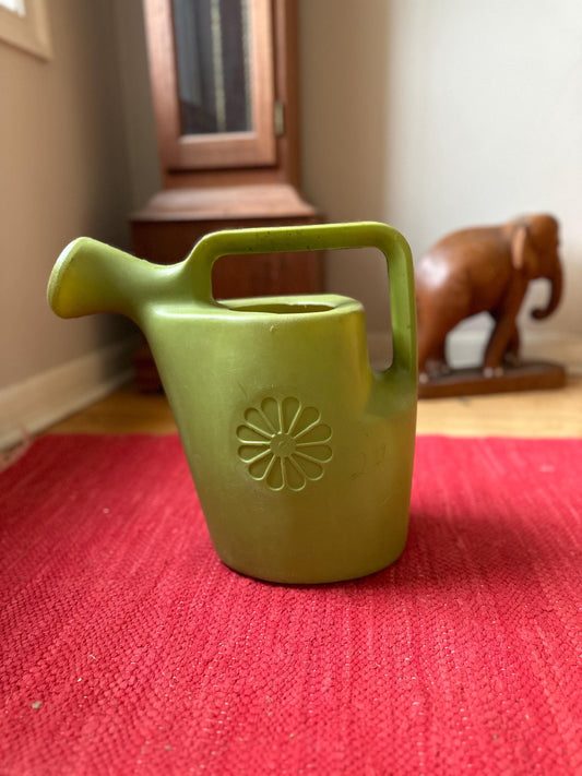 Vintage Lustro Ware P11 Green Plastic Watering Can – 13” – Flower Motif – Mid-Century Garden Decor