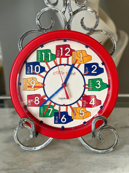 Vintage Ingraham “Color Time” Teaching Clock — 1970s Educational Children’s Clock