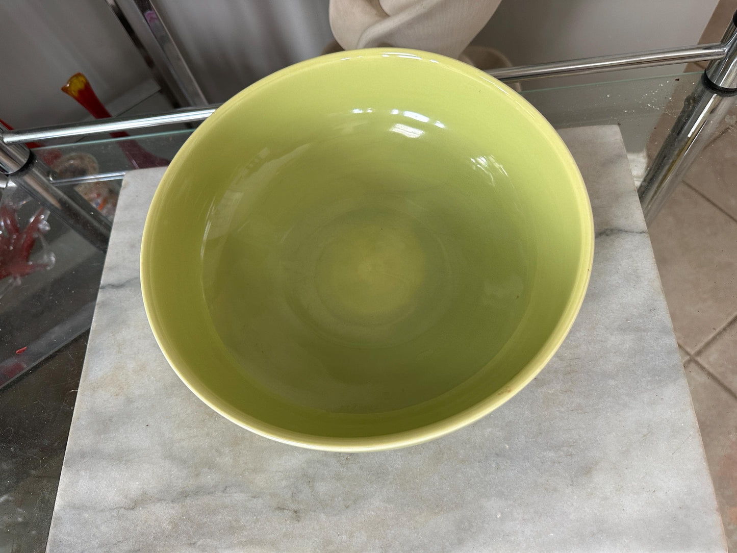MCM Lime Green USA Pottery Pedestal Succulent Bowl Planter – 10” x 3.5”