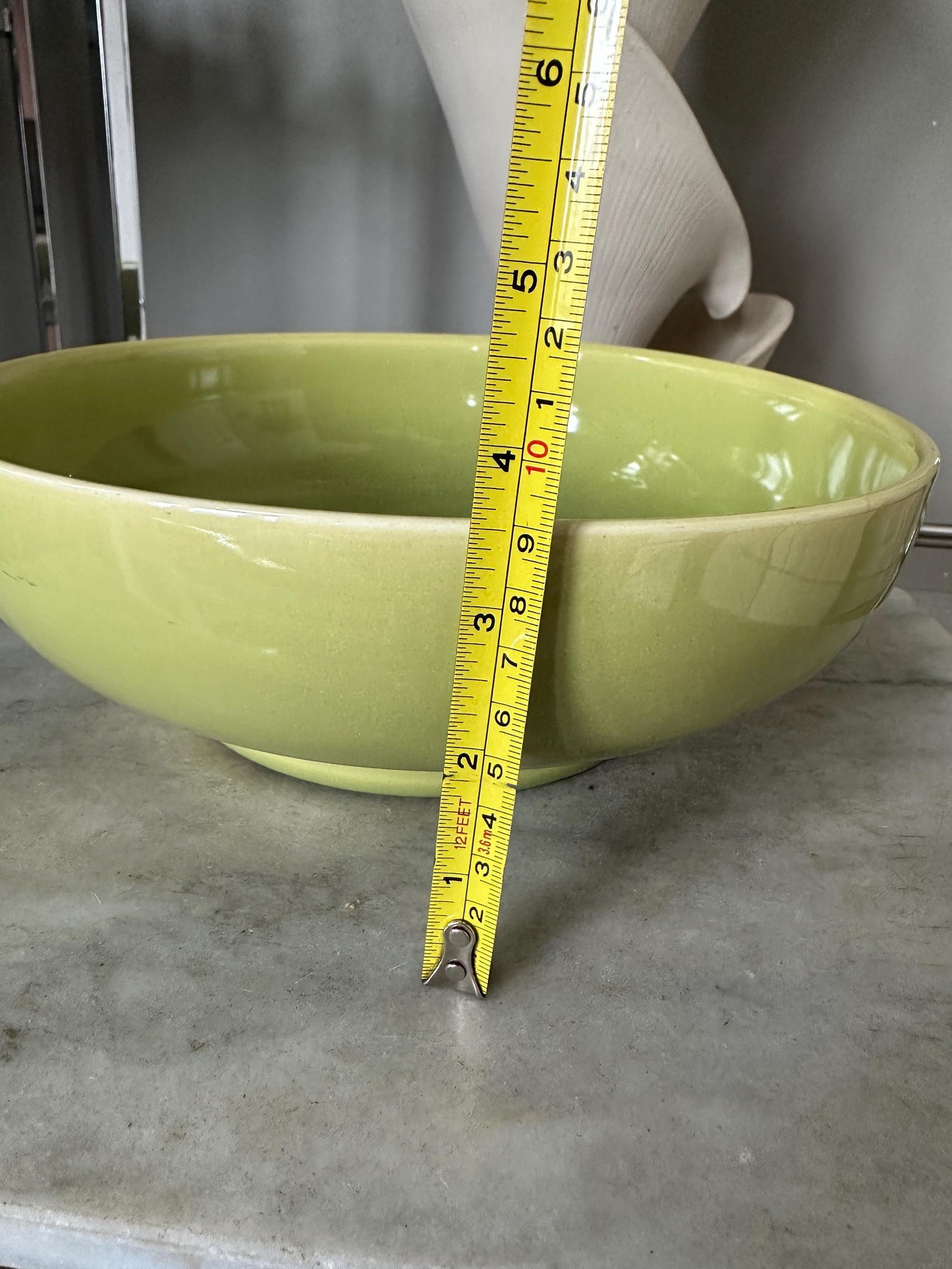 MCM Lime Green USA Pottery Pedestal Succulent Bowl Planter – 10” x 3.5”