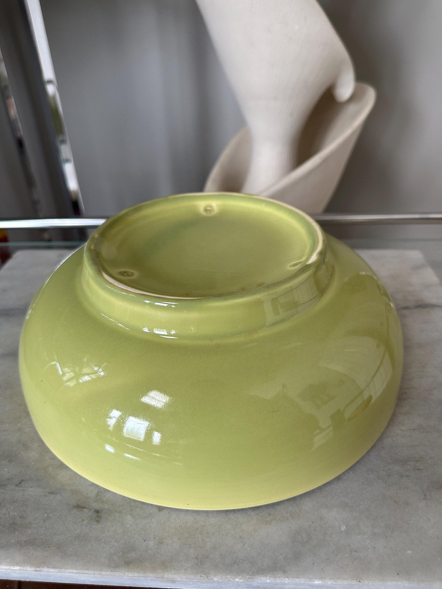 MCM Lime Green USA Pottery Pedestal Succulent Bowl Planter – 10” x 3.5”