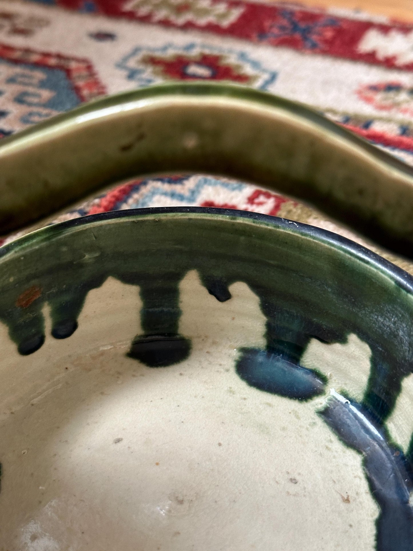 Vintage Hand-Painted Japanese Ceramic Planter: Green & White Glaze