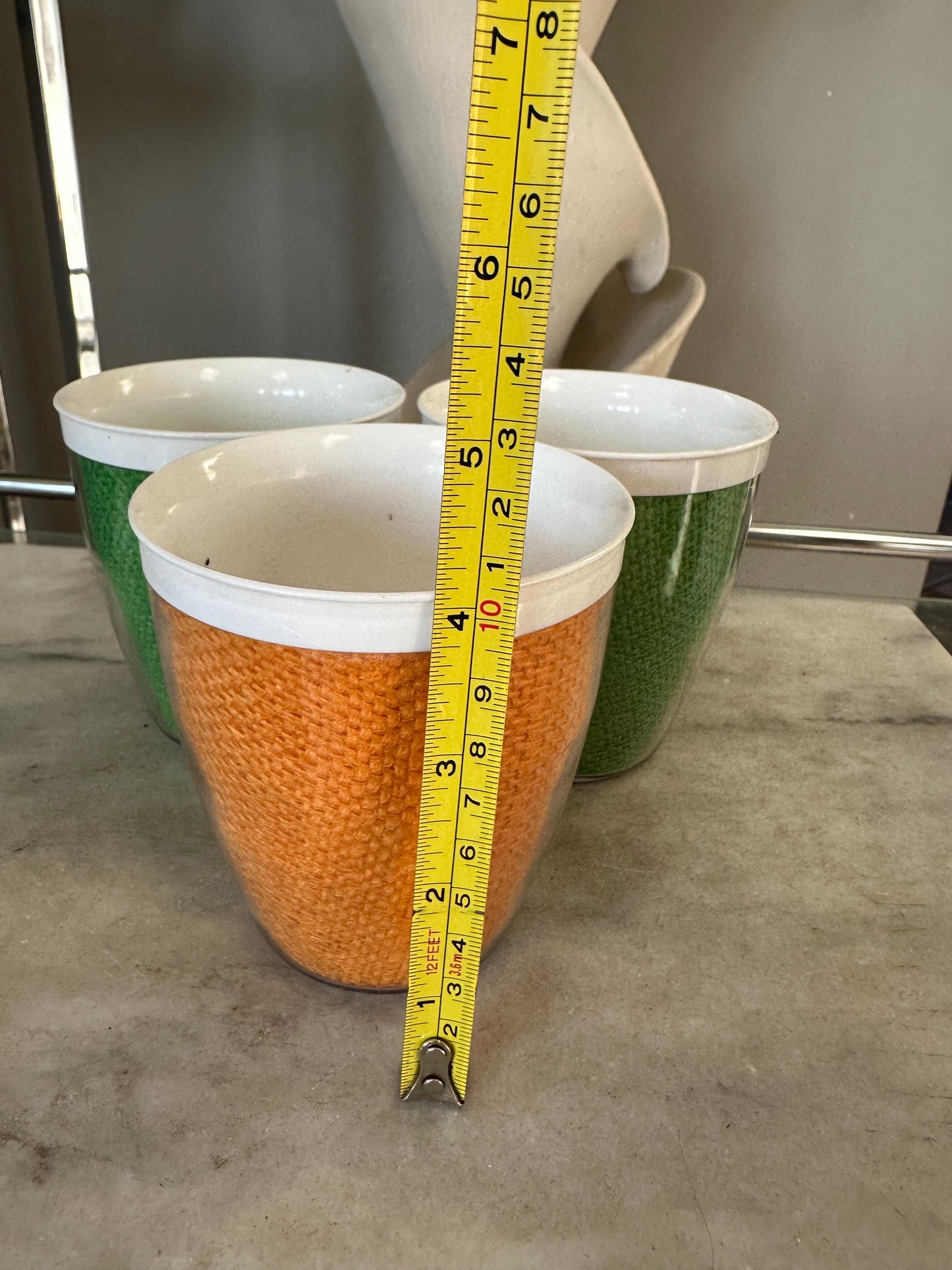 Vintage Burlap Raffia-ware Melmac Plastic Glasses Beverage Barware - Set of 3