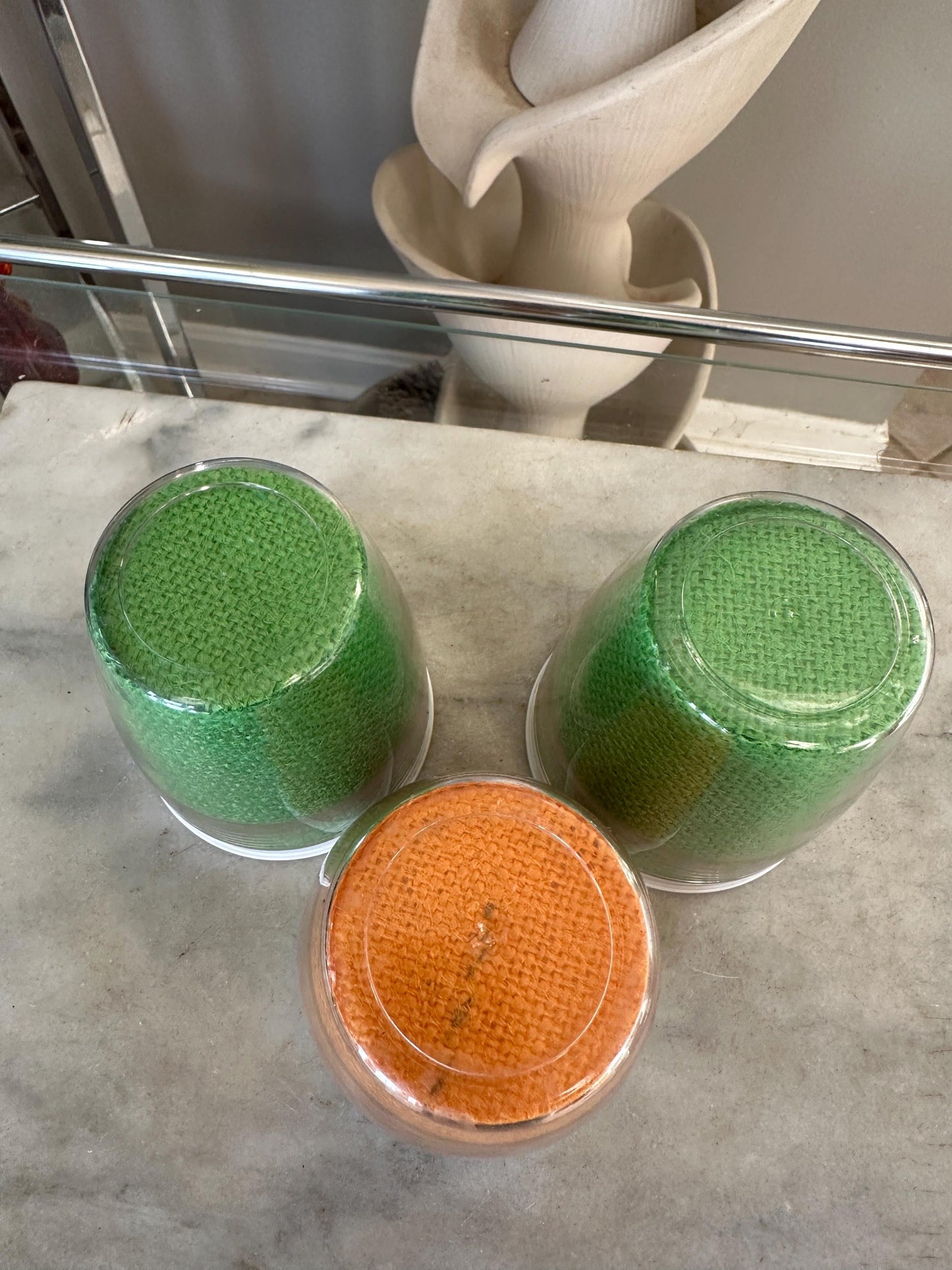 Vintage Burlap Raffia-ware Melmac Plastic Glasses Beverage Barware - Set of 3