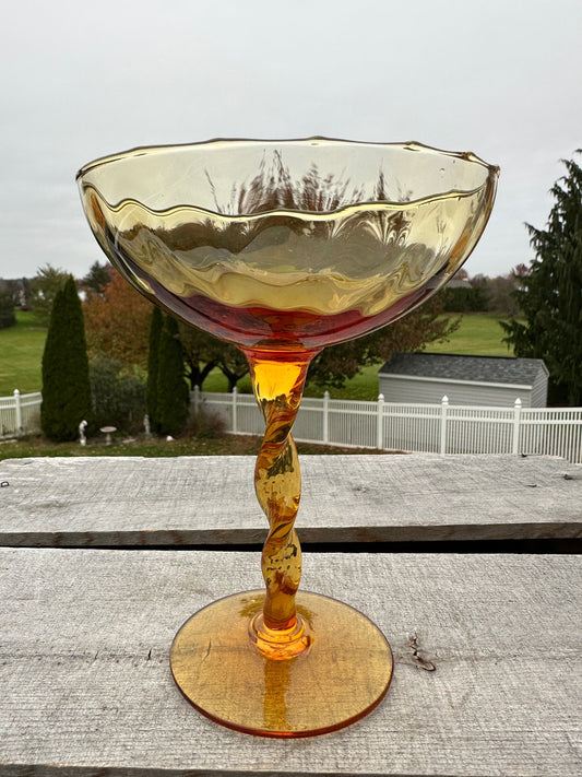 Vintage MCM Amber Braided Stem Ware Compote  Candy Dish