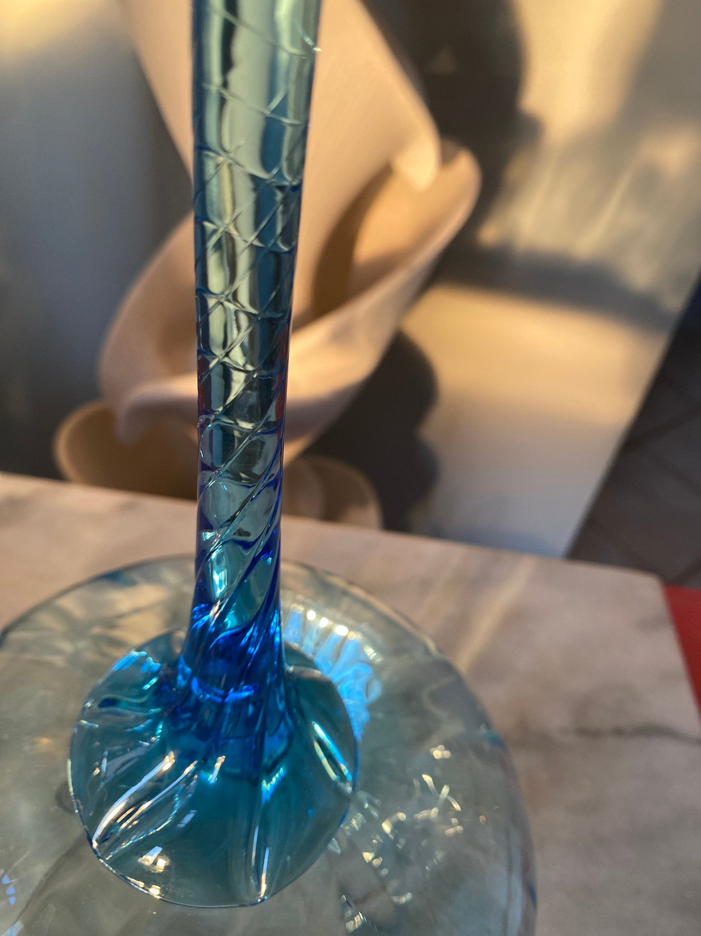 Vintage Retro MCM Turquoise Blown Glass Brandy Snifter / Vase 12” tall | Empoli Optic Ribbed Swia Snifter Vace | Mid Century Modern