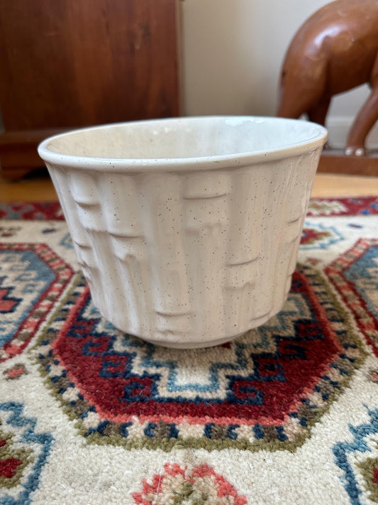 Vintage McCoy Bamboo Pottery Planter: Soft White w Speckled Accents, MCM Decor, 7.5” x 6”