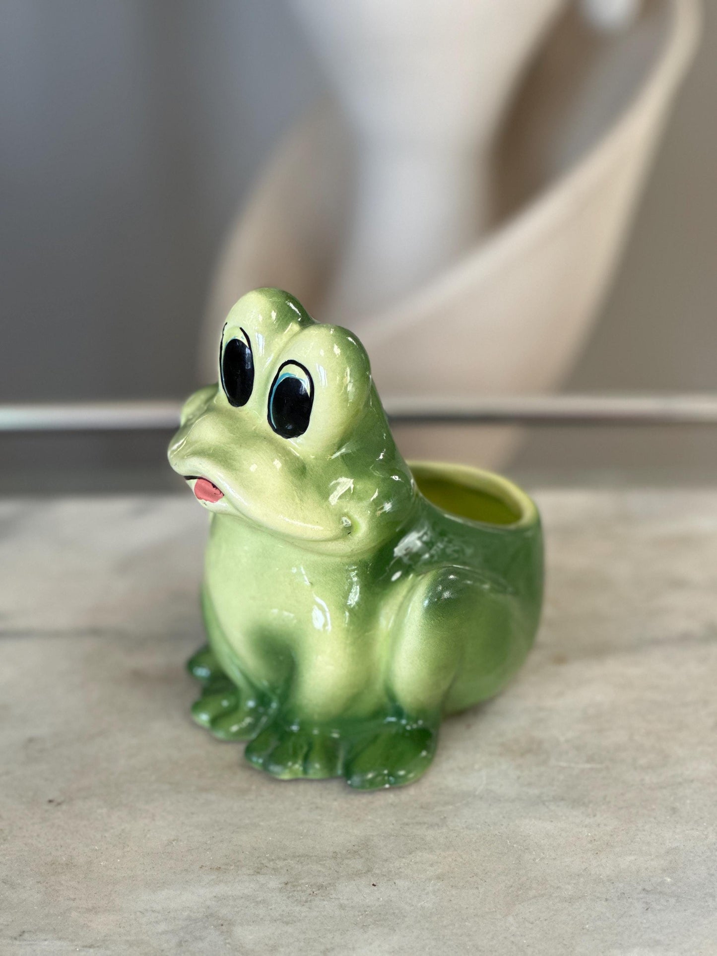 Vintage Nancy Pew Frog Planter – Mid Century Ceramic – Made in Taiwan – T4279 – Big Eyes