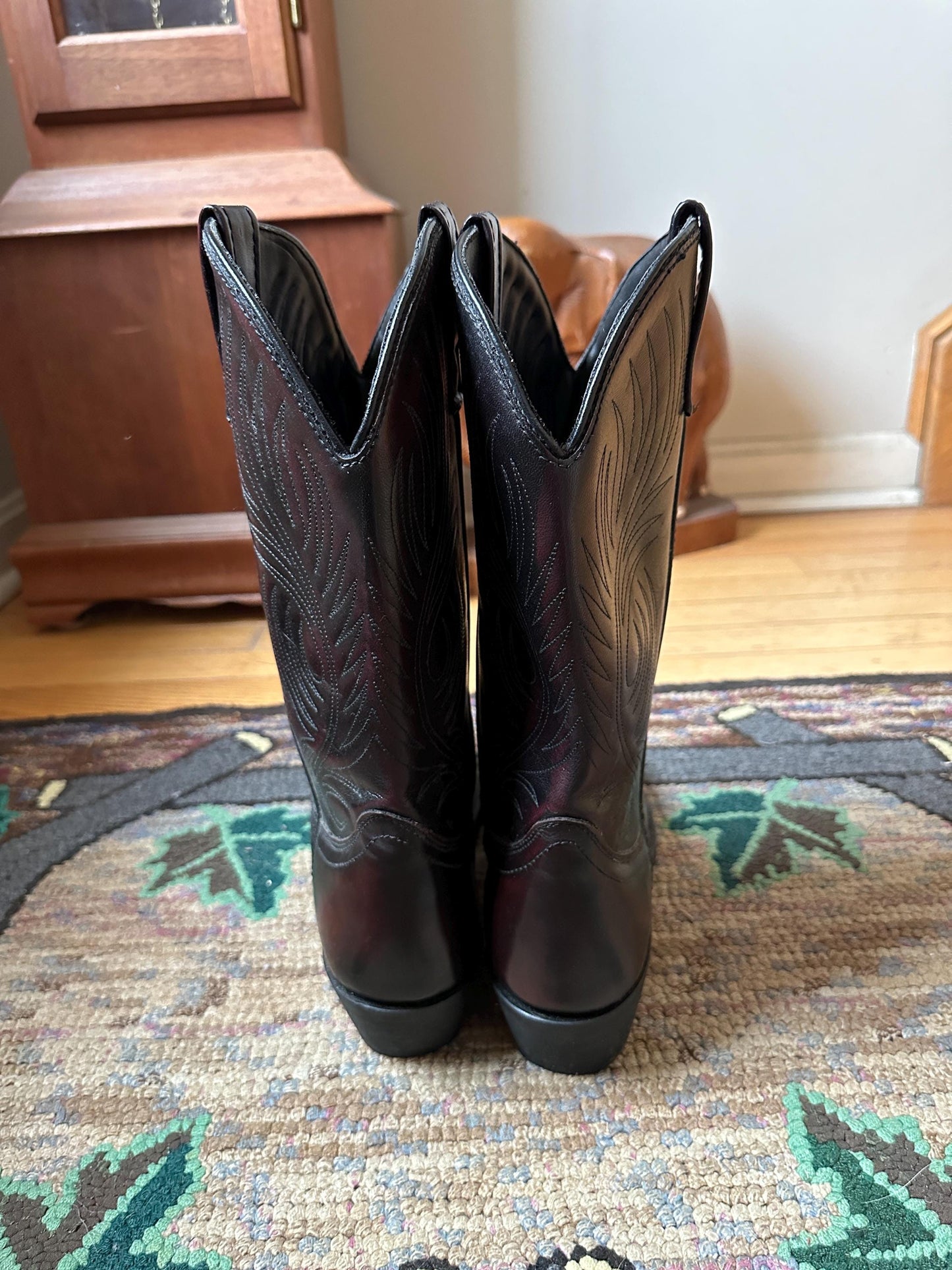 Vintage Mens Dark Brown Leather Cowboy Boots | Size 9D