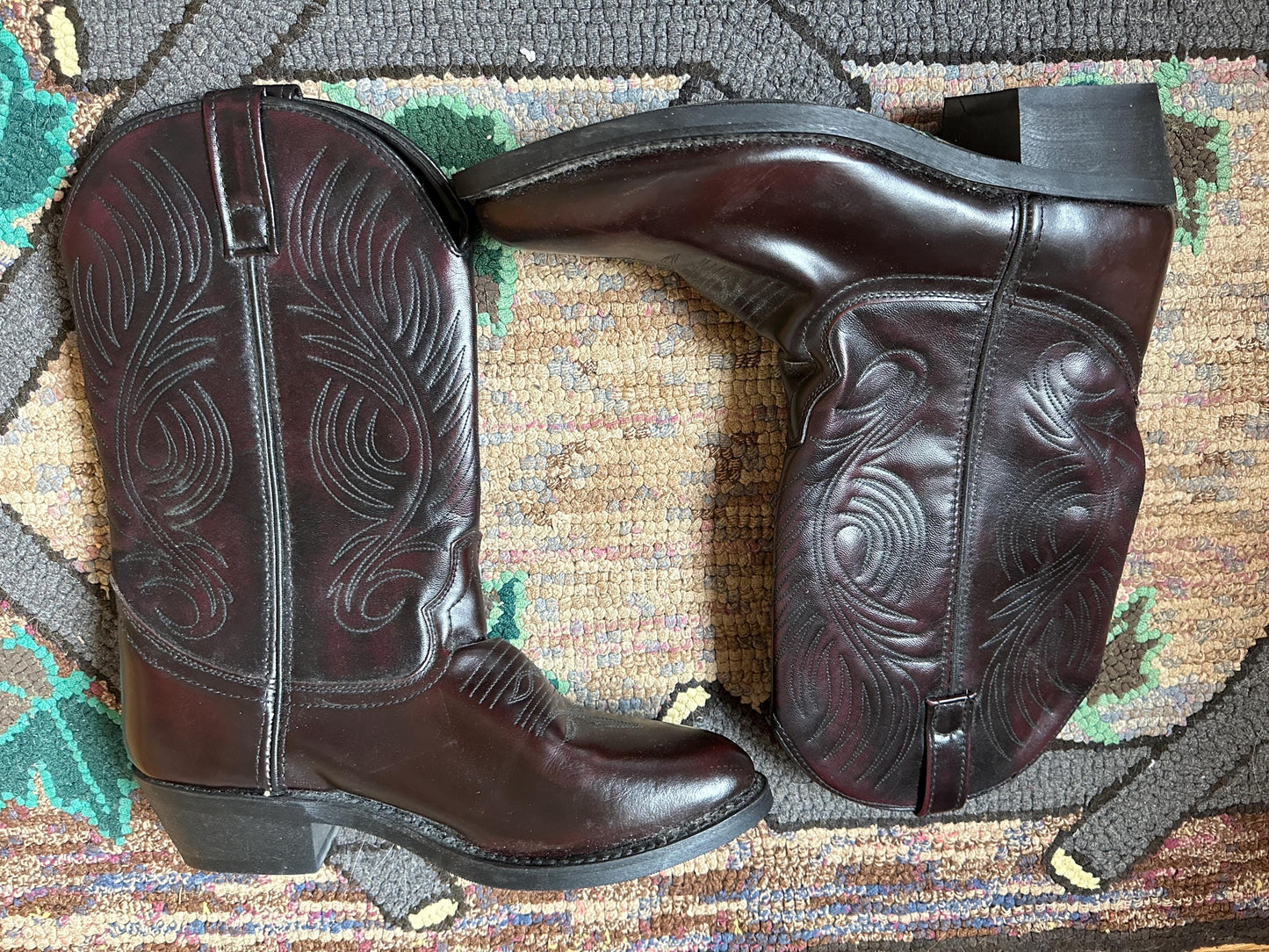 Vintage Mens Dark Brown Leather Cowboy Boots | Size 9D