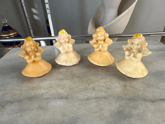 Set of 4 Vintage Gurley Angel Christmas Candles, Kitsch 1950s Wax Figurines