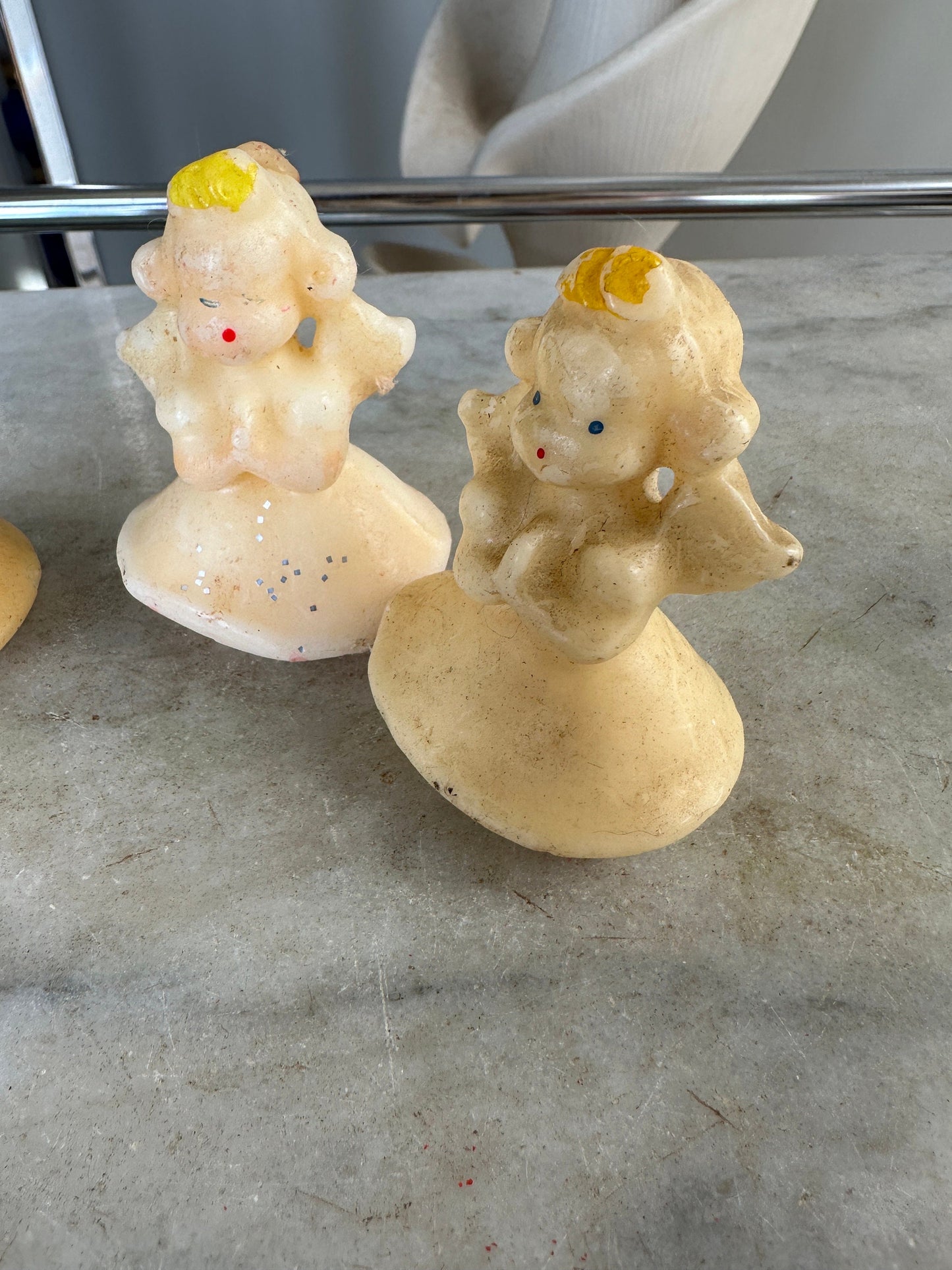 Set of 4 Vintage Gurley Angel Christmas Candles, Kitsch 1950s Wax Figurines
