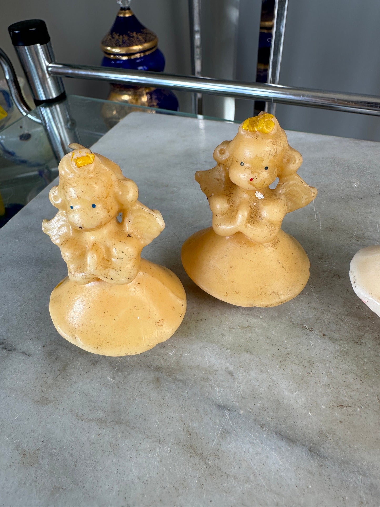 Set of 4 Vintage Gurley Angel Christmas Candles, Kitsch 1950s Wax Figurines