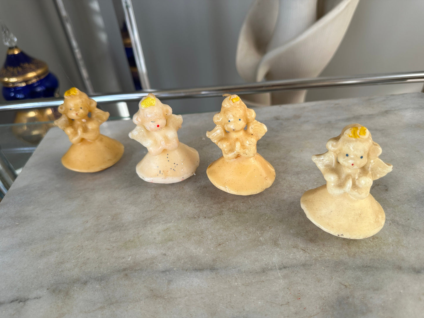 Set of 4 Vintage Gurley Angel Christmas Candles, Kitsch 1950s Wax Figurines