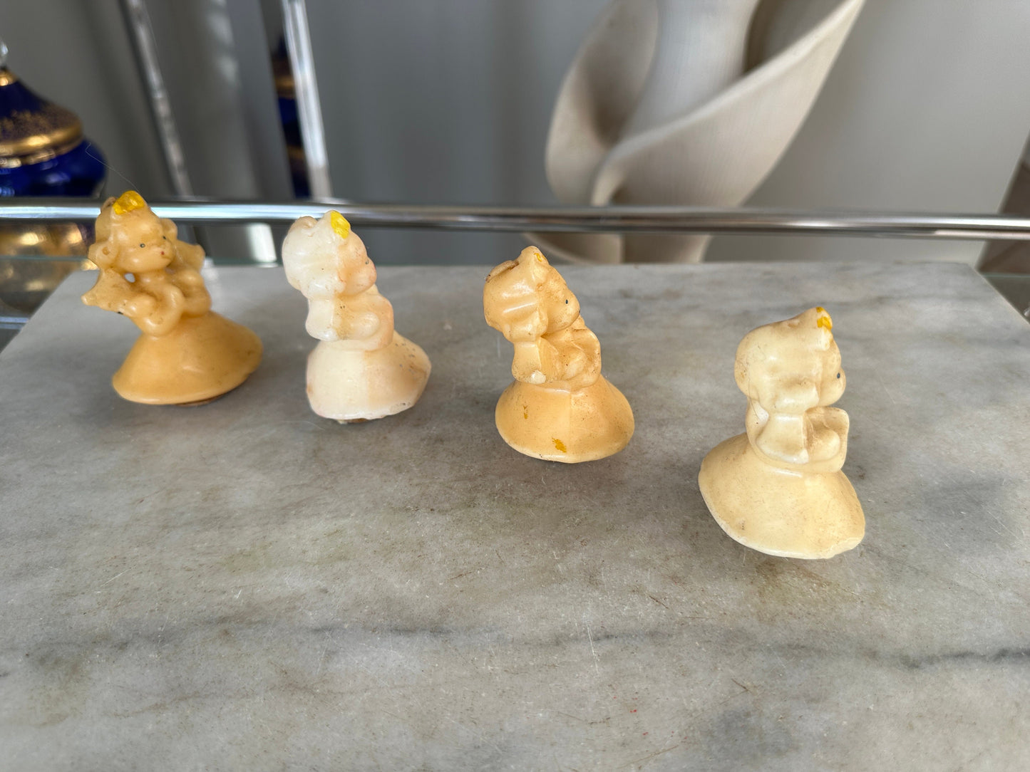 Set of 4 Vintage Gurley Angel Christmas Candles, Kitsch 1950s Wax Figurines