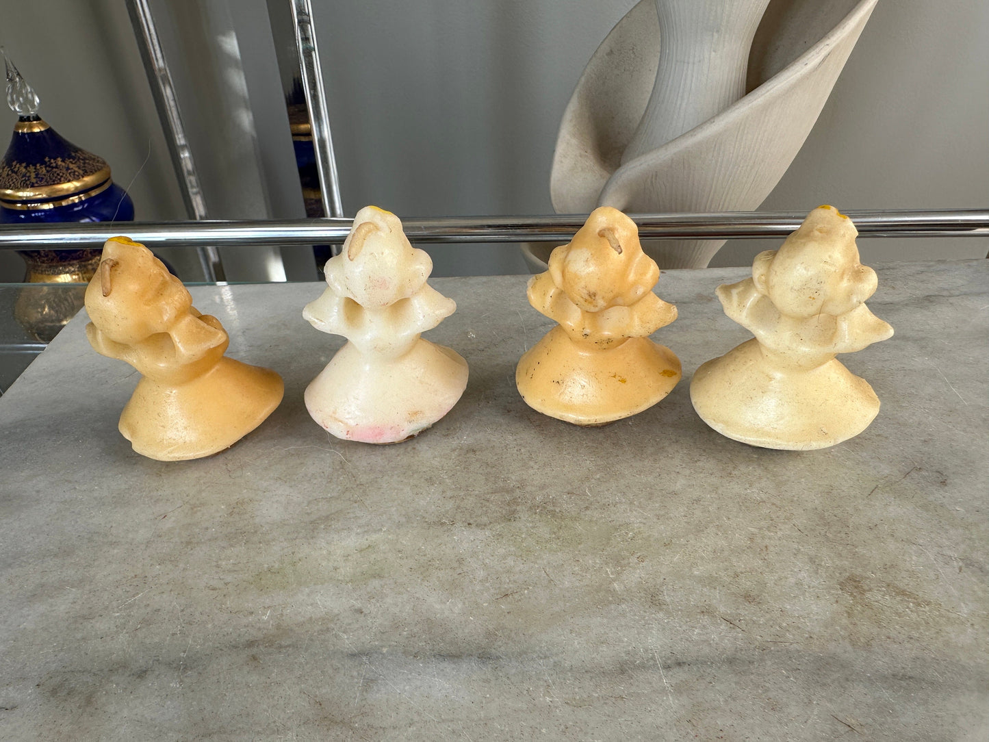 Set of 4 Vintage Gurley Angel Christmas Candles, Kitsch 1950s Wax Figurines