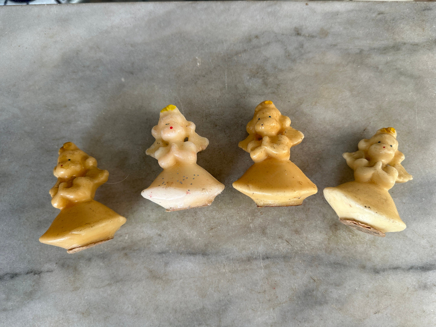 Set of 4 Vintage Gurley Angel Christmas Candles, Kitsch 1950s Wax Figurines