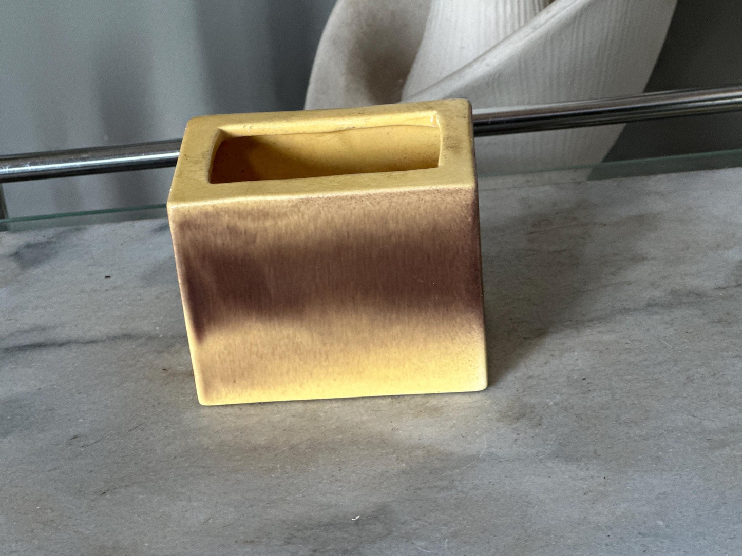 Vintage Covina Valif Pottery Planter: Yellow Brown Ombré Drip Glaze