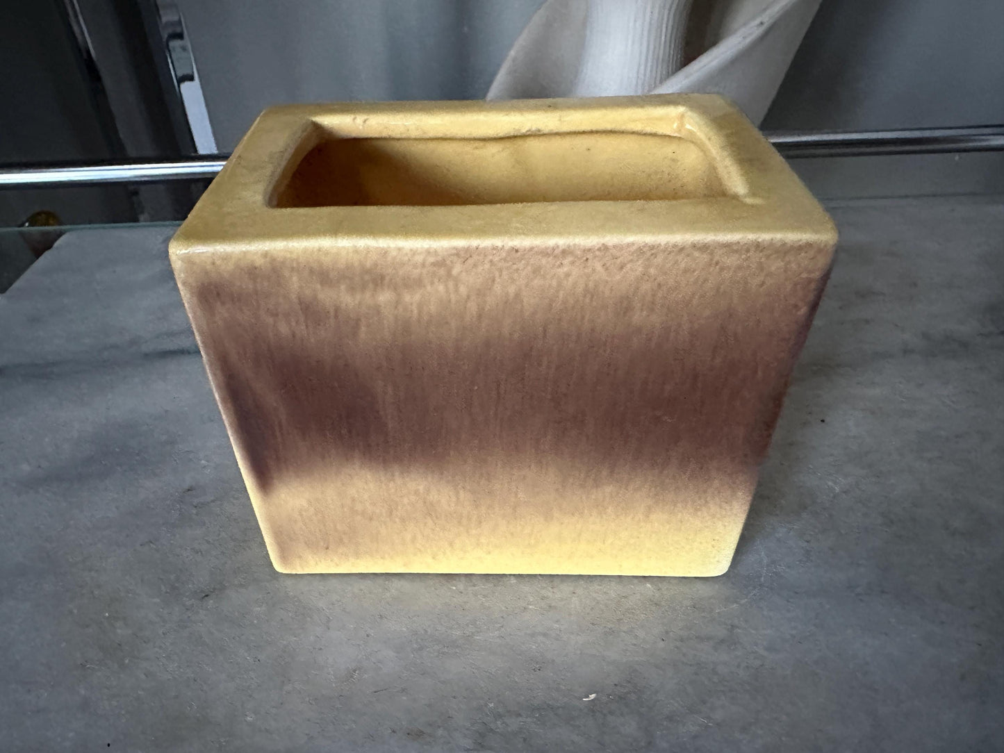 Vintage Covina Valif Pottery Planter: Yellow Brown Ombré Drip Glaze