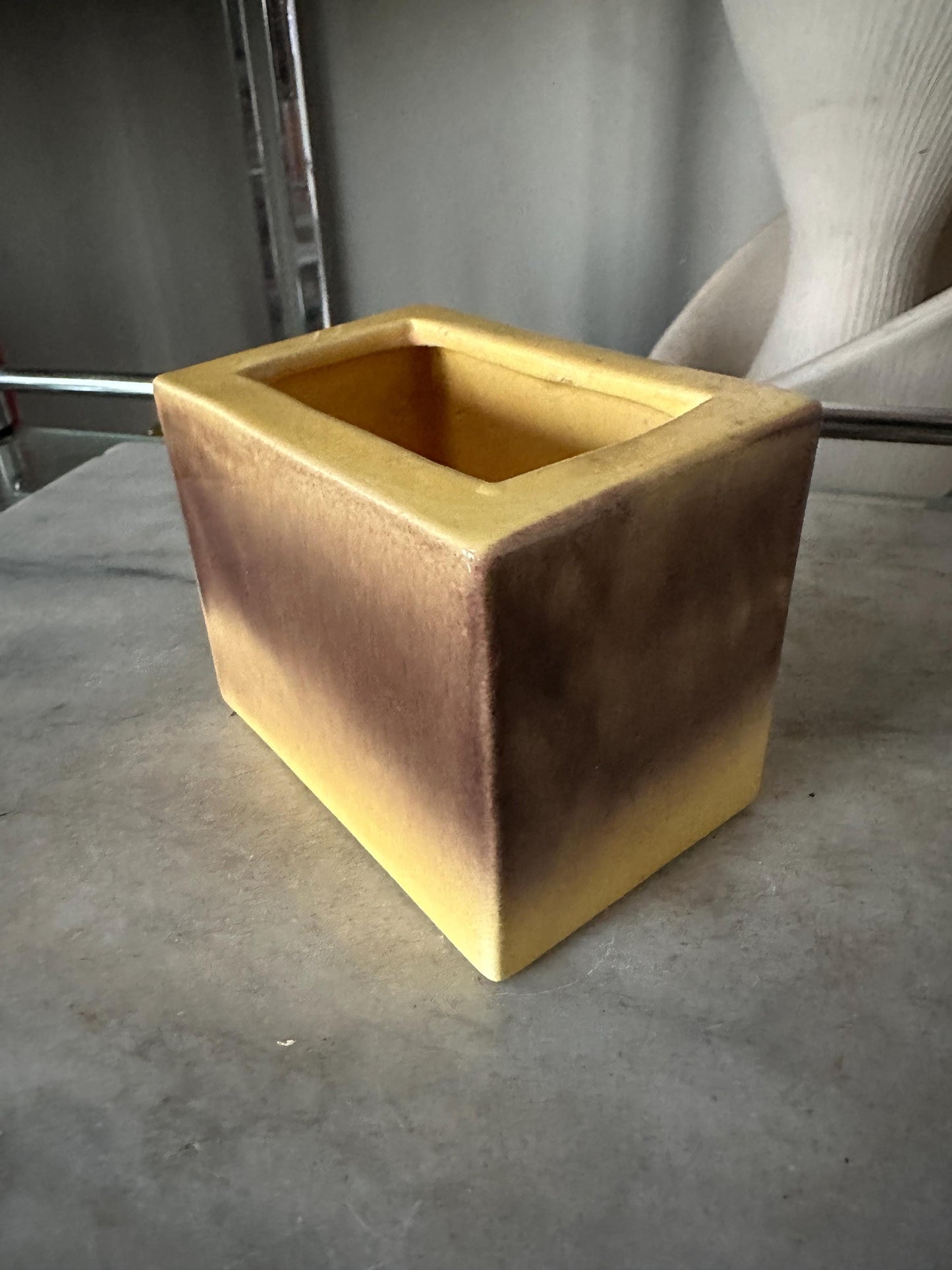 Vintage Covina Valif Pottery Planter: Yellow Brown Ombré Drip Glaze