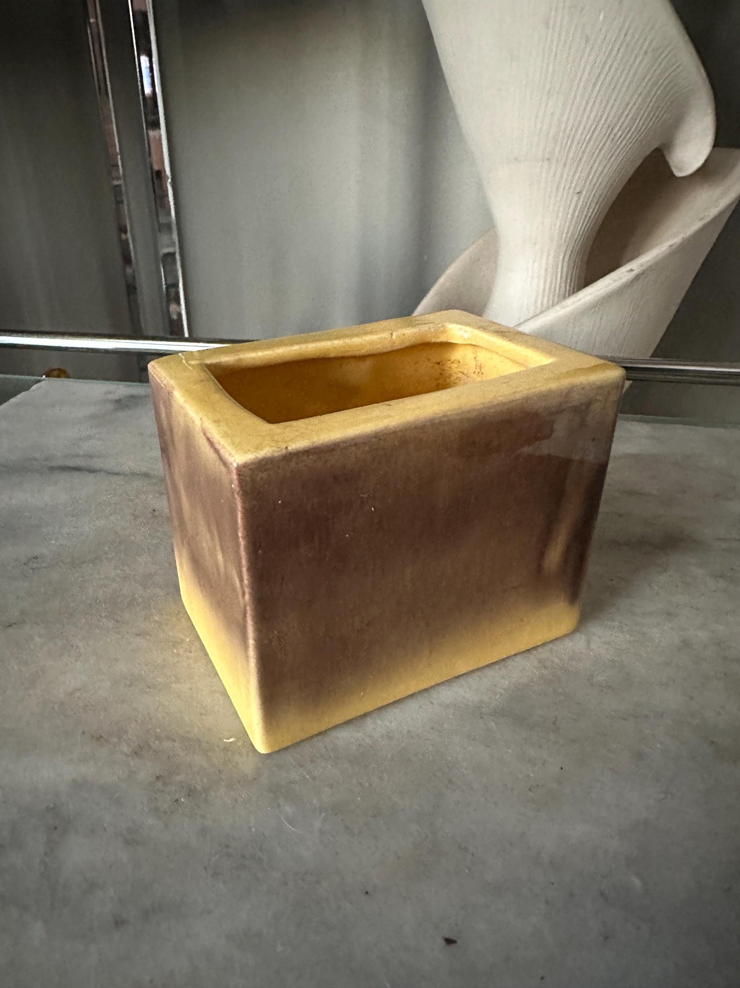 Vintage Covina Valif Pottery Planter: Yellow Brown Ombré Drip Glaze