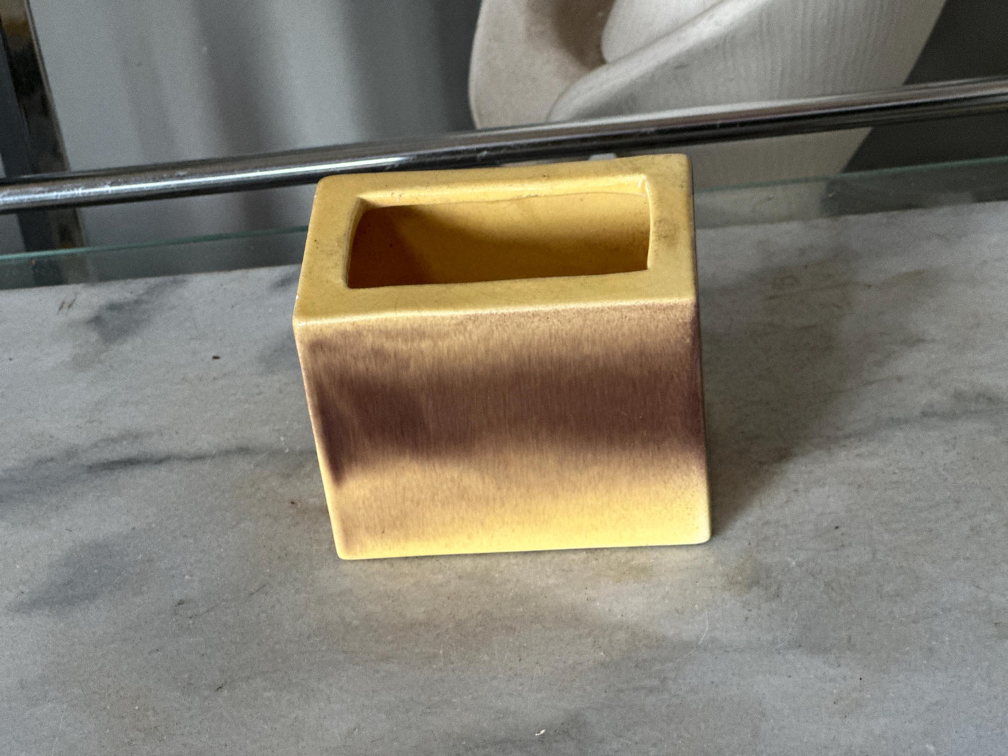 Vintage Covina Valif Pottery Planter: Yellow Brown Ombré Drip Glaze