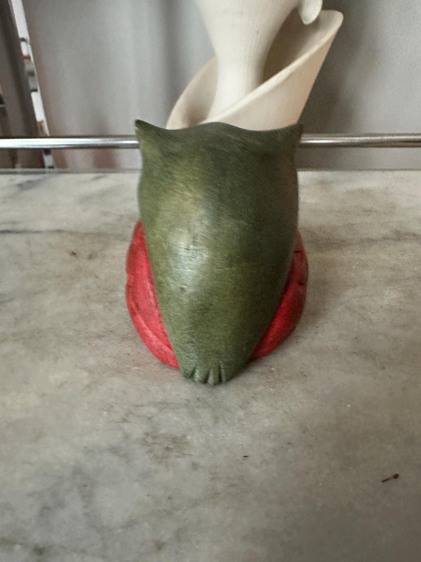 Whimsical Carved Wooden Owl Figurine | Owl Statue , Grey, White, Orange and Black