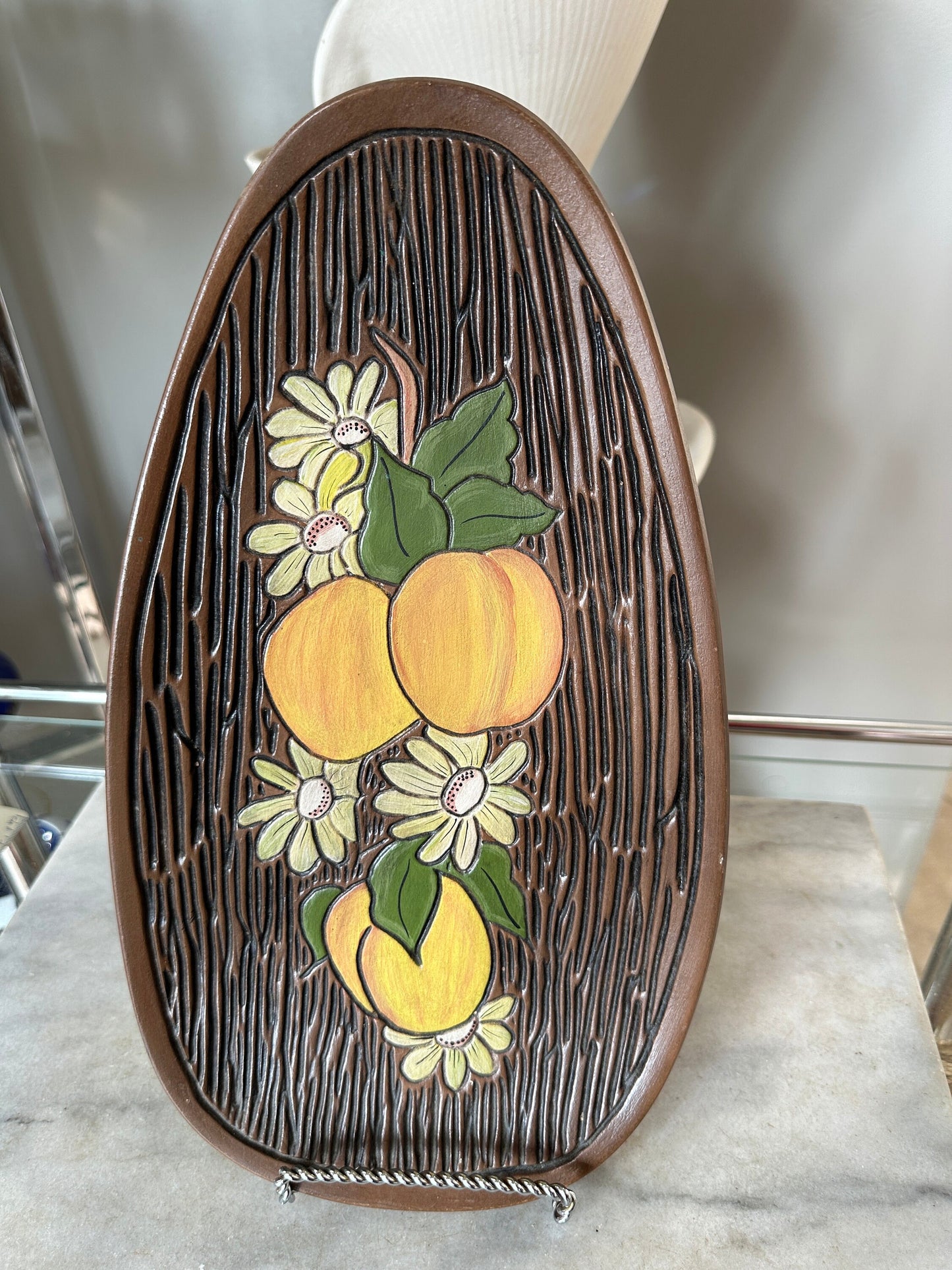 Vintage 1970s Groovy Flower Power Centerpiece Footed Dish by Haolland Mold | Hand Paibted Floral Footed Dish | Retro Catch All Dish