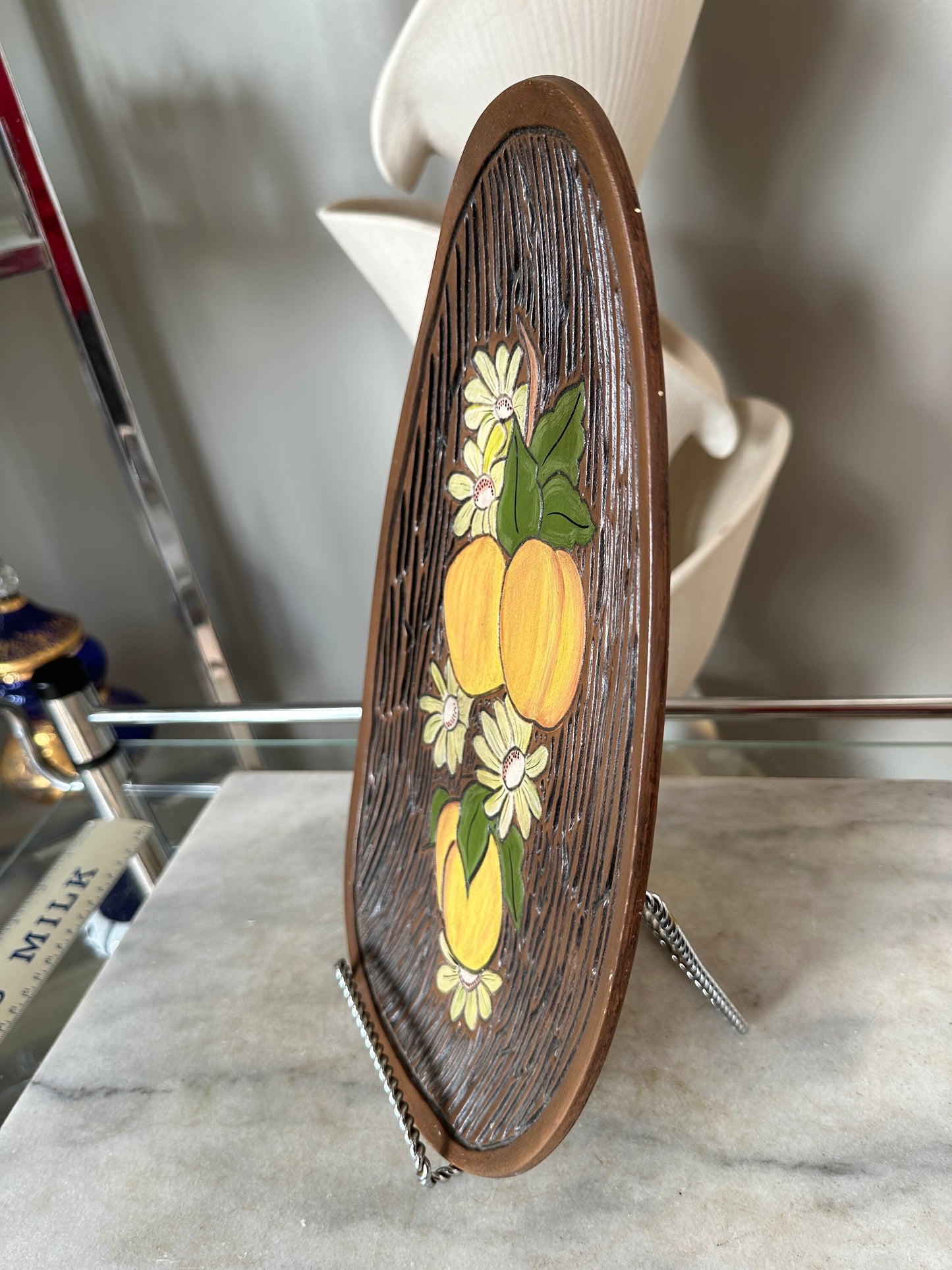 Vintage 1970s Groovy Flower Power Centerpiece Footed Dish by Haolland Mold | Hand Paibted Floral Footed Dish | Retro Catch All Dish
