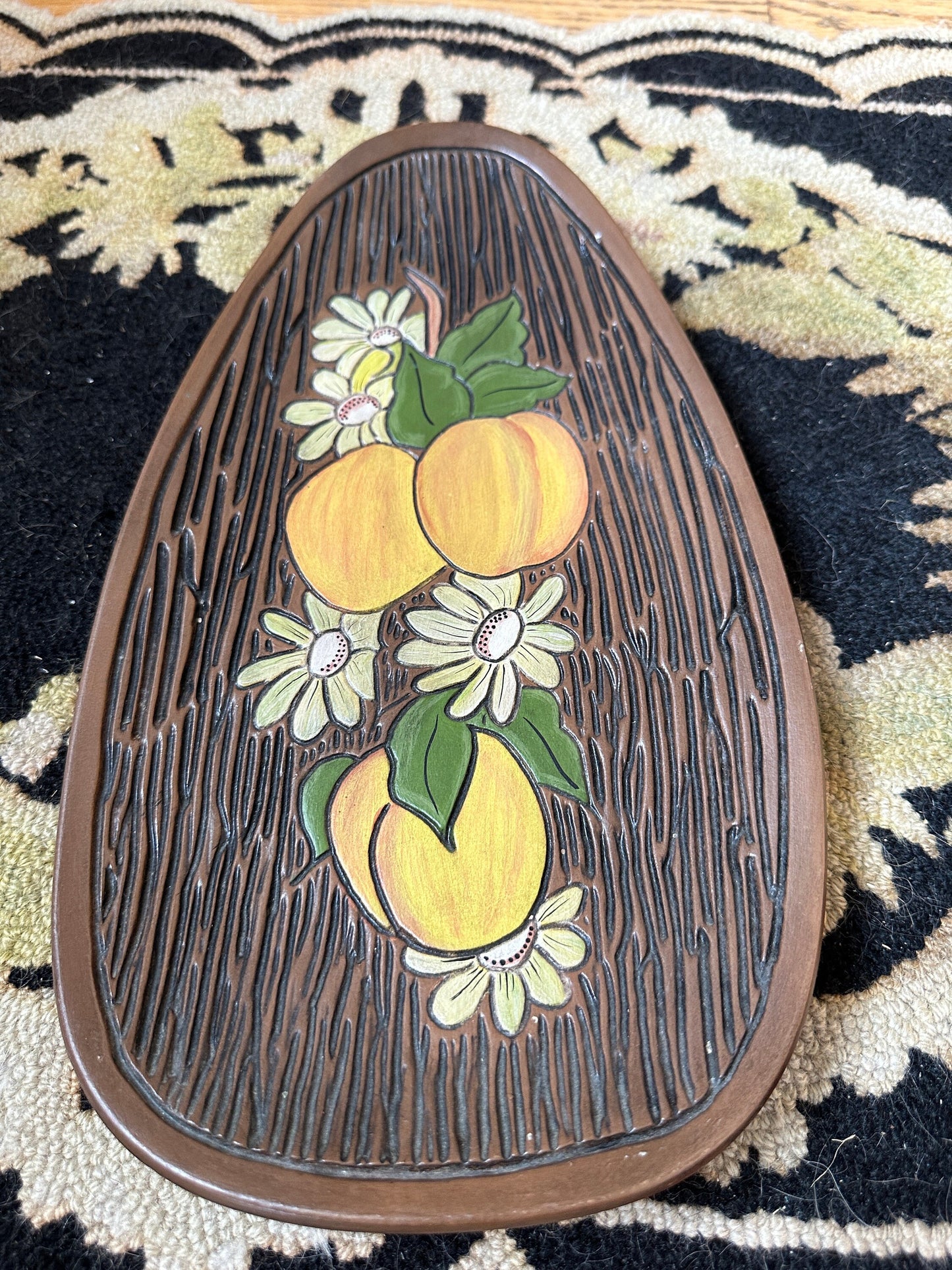 Vintage 1970s Groovy Flower Power Centerpiece Footed Dish by Haolland Mold | Hand Paibted Floral Footed Dish | Retro Catch All Dish