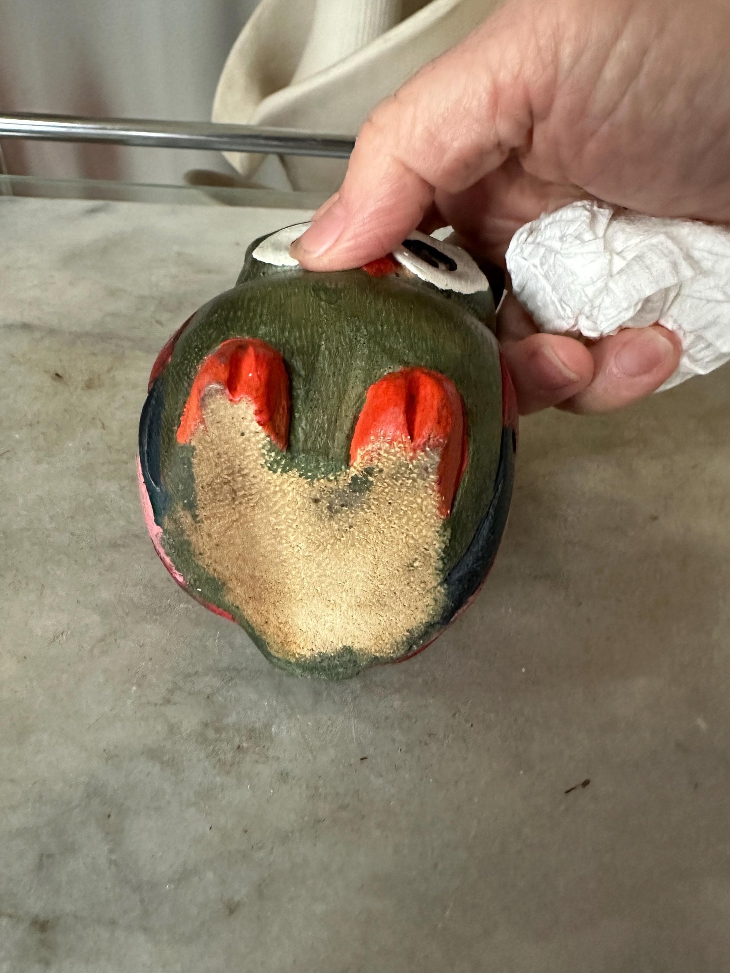 Whimsical Carved Wooden Owl Figurine | Owl Statue , Grey, White, Orange and Black