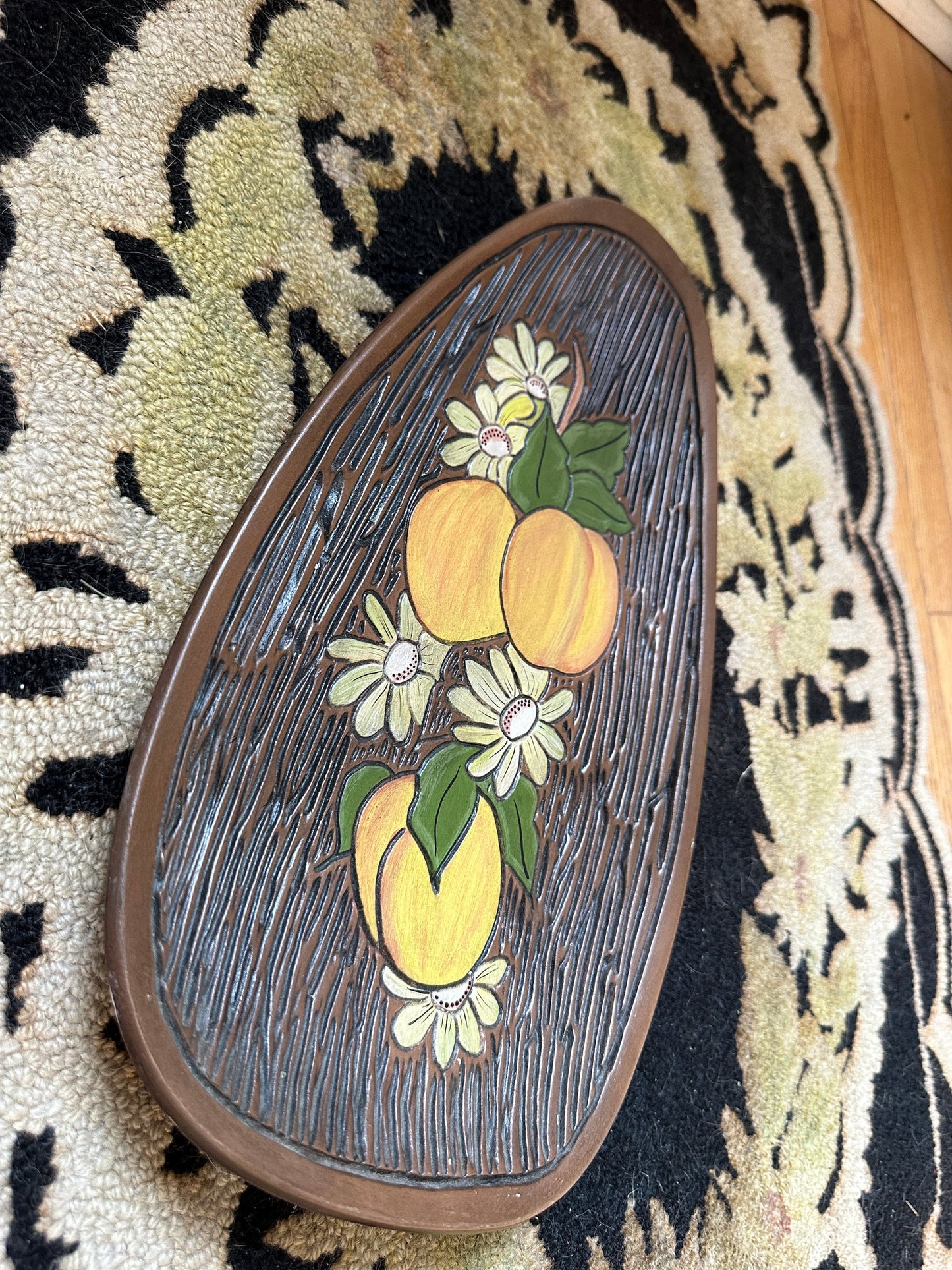 Vintage 1970s Groovy Flower Power Centerpiece Footed Dish by Haolland Mold | Hand Paibted Floral Footed Dish | Retro Catch All Dish