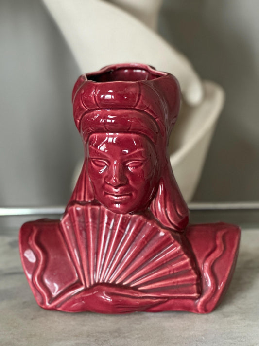 Pink Hollywood Regency Geisha Head Vase TV Lamp – Vintage Asian Lady Planter Lamp | Mid-Century Glam Decor | Retro Kitsch Lighting