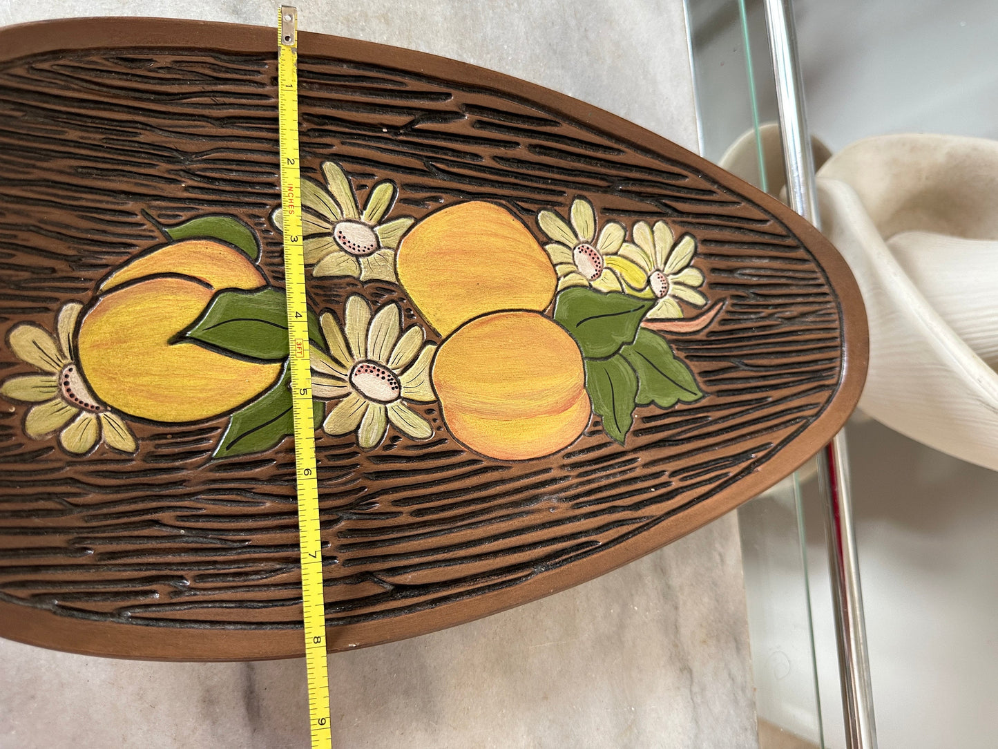 Vintage 1970s Groovy Flower Power Centerpiece Footed Dish by Haolland Mold | Hand Paibted Floral Footed Dish | Retro Catch All Dish