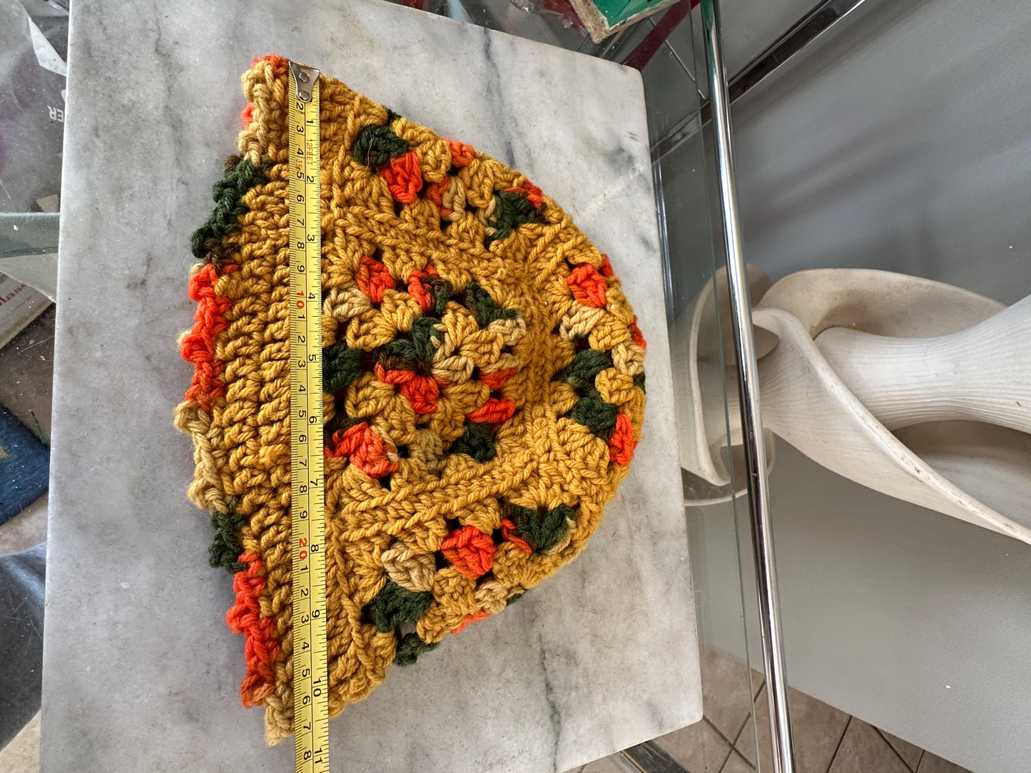 Vintage 70s Hand-Crocheted Granny Square Bucket Hat – Retro Autumn Boho