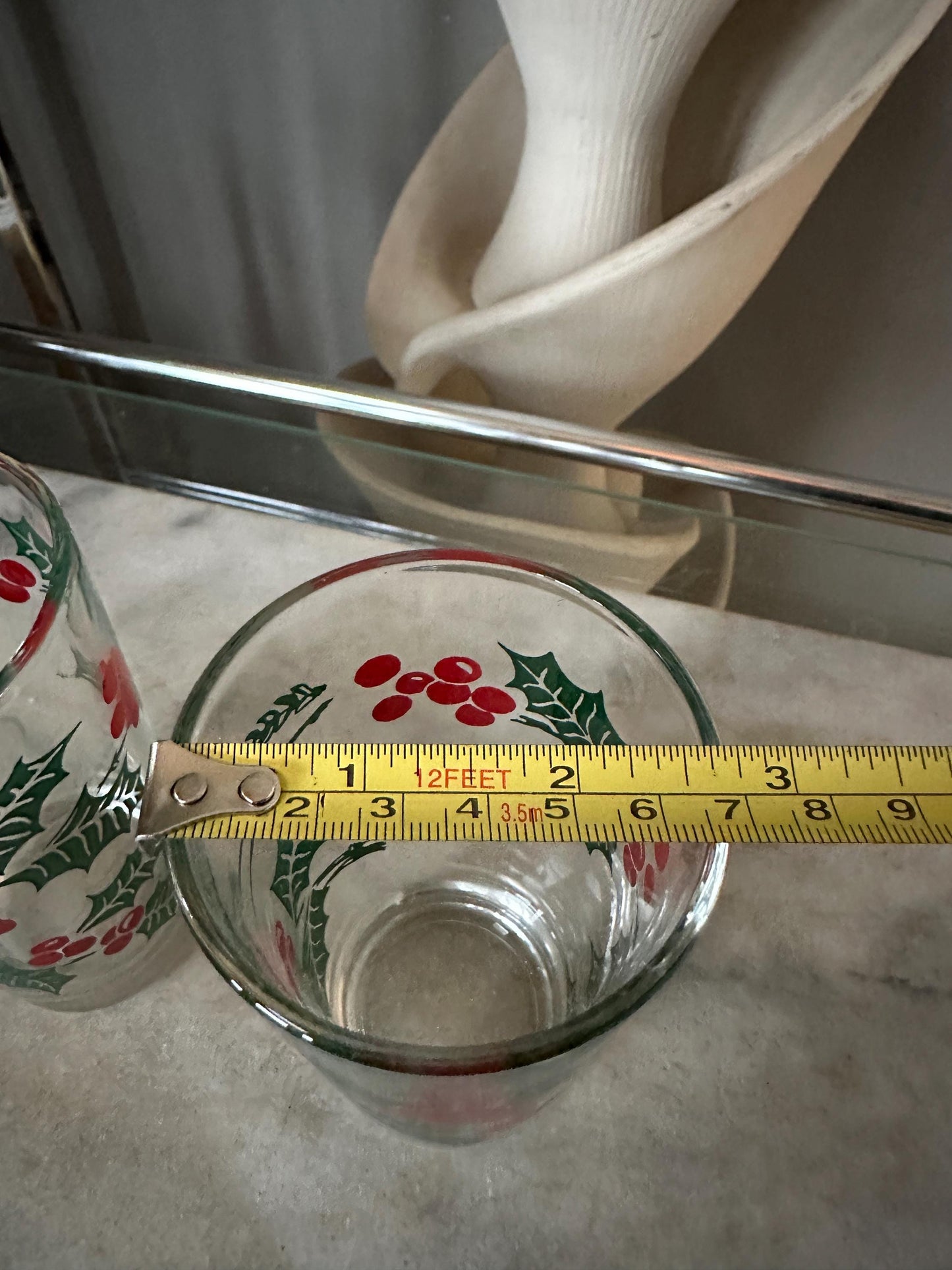 Vintage Bartlett Collins Holly Glasses, Mid-Century Christmas Tumblers (Set of 2)