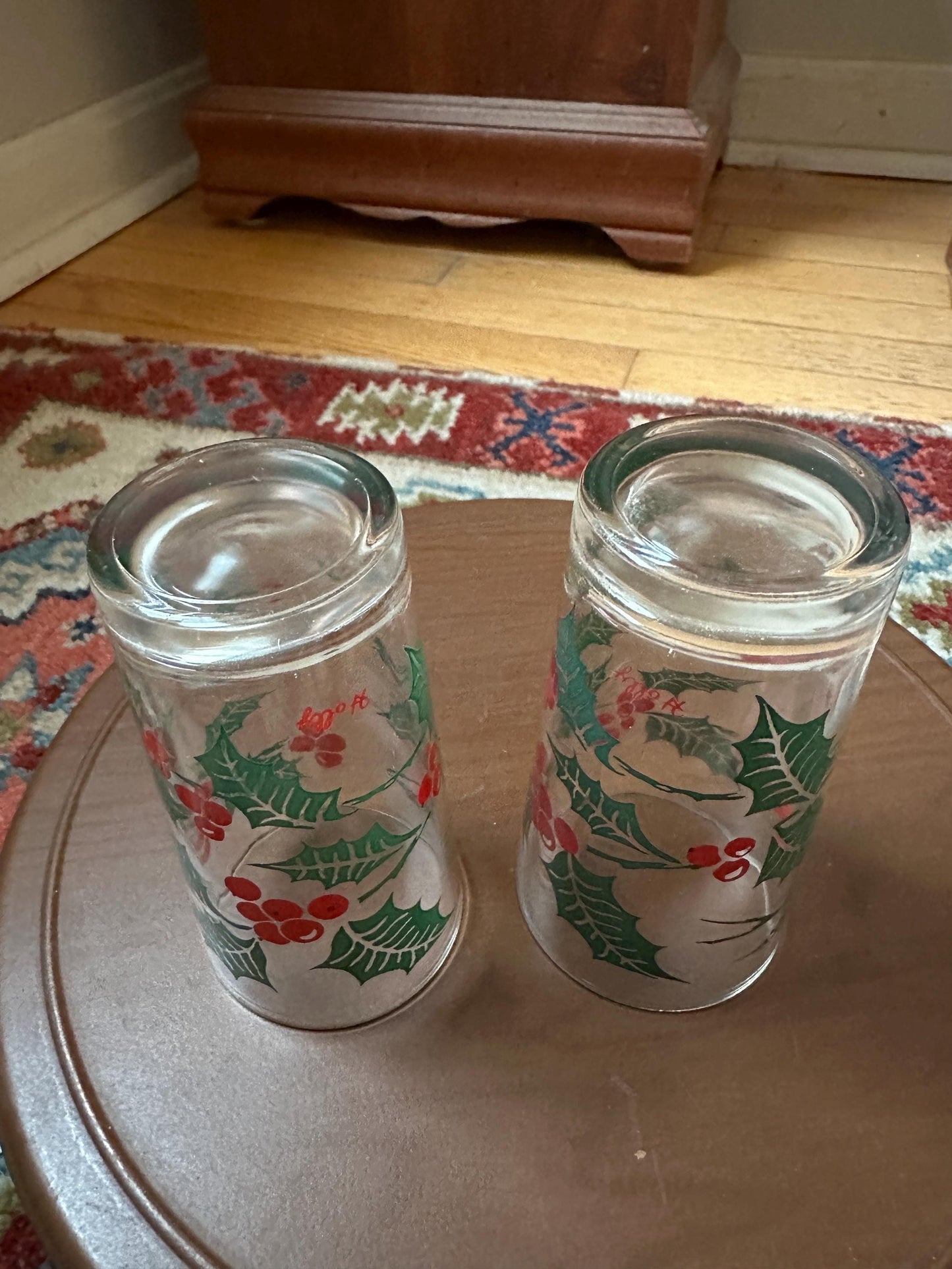 Vintage Bartlett Collins Holly Glasses, Mid-Century Christmas Tumblers (Set of 2)