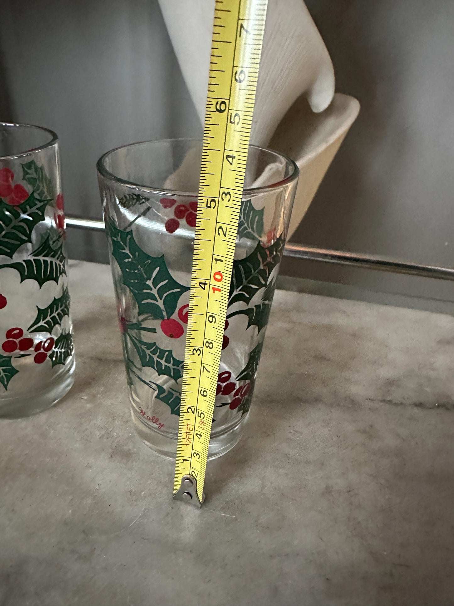 Vintage Bartlett Collins Holly Glasses, Mid-Century Christmas Tumblers (Set of 2)